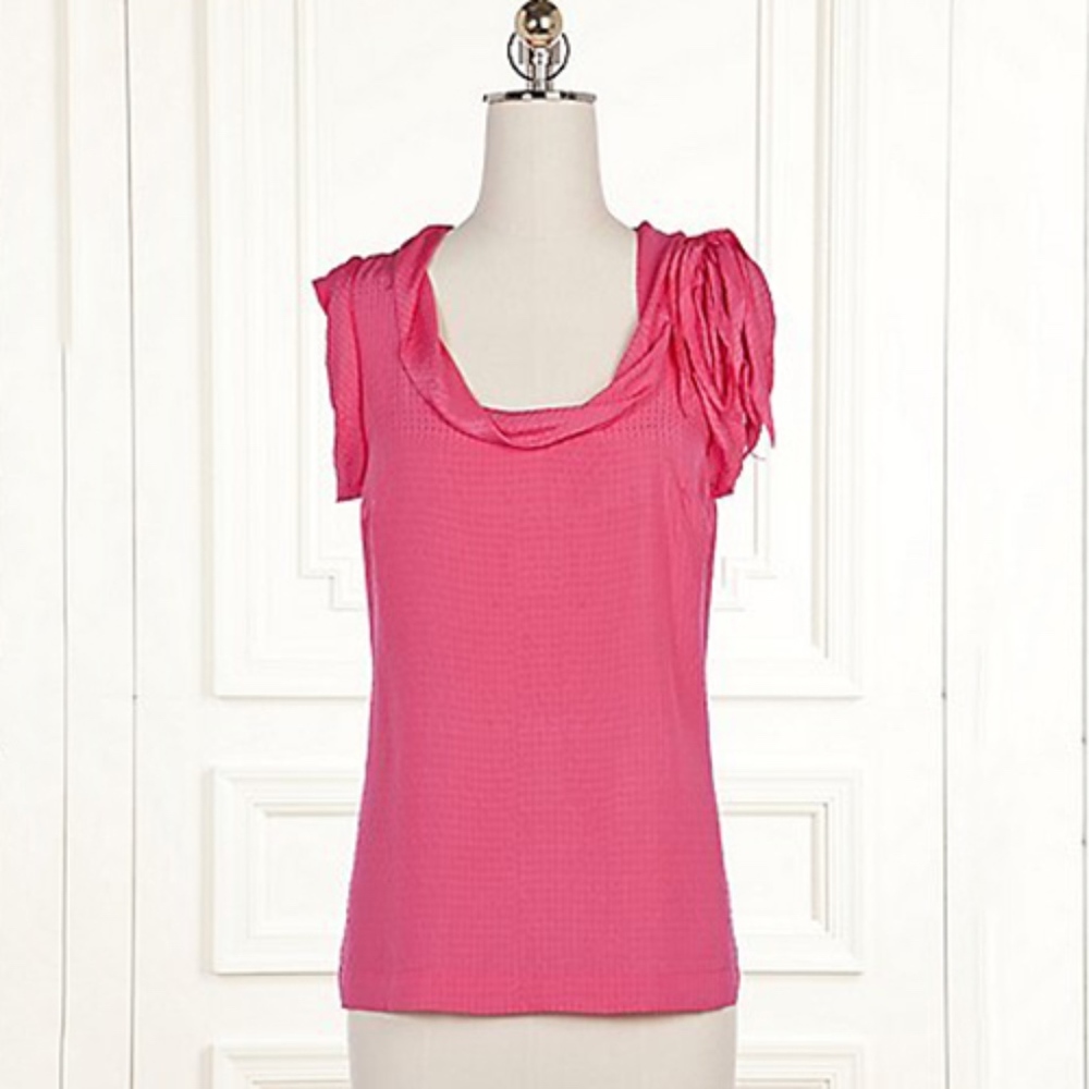 leifsdottir • anthropologie barbie pink silk shoulder appliqué blouse top